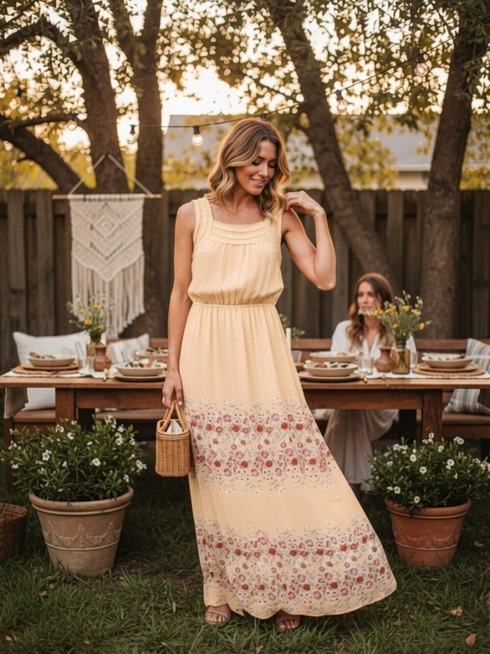 NEW Sophie Max Peach Raw Hem Racer Back Wild Flower Maxi Dress Large